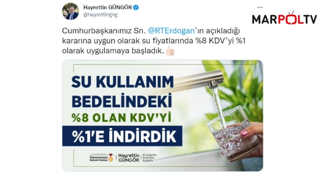 Büyükşehir’den Su Tüketim Bedelinde KDV İndirimi