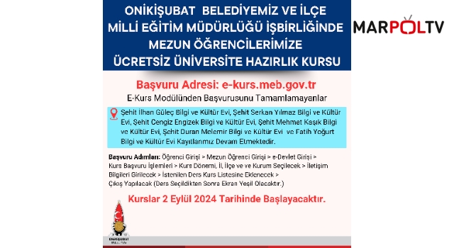 Onikişubat Belediyesi’nin ücretsiz Üniversite Hazırlık Kursu’na kayıtlar başladı