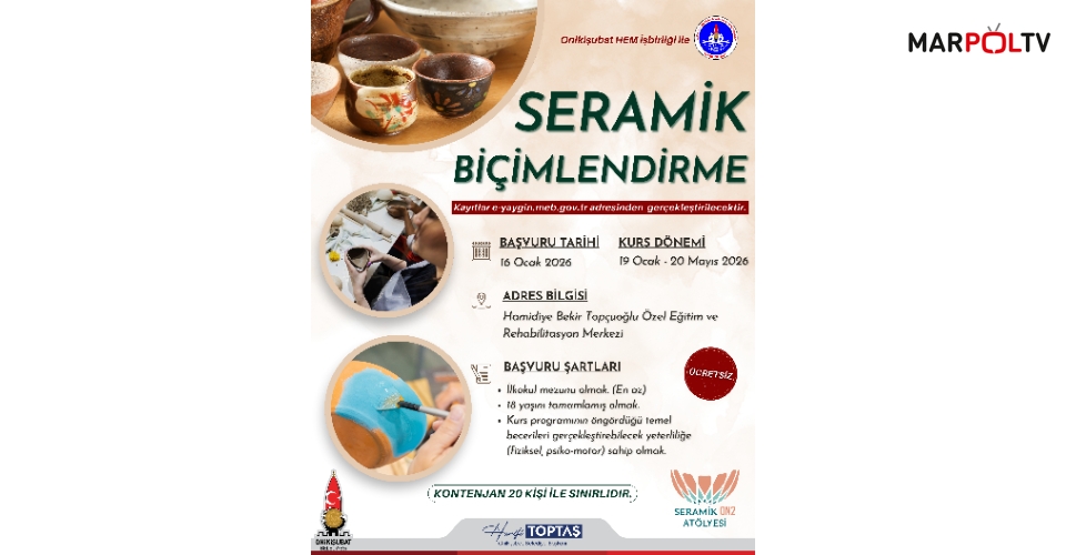 Onikişubat Belediyesi’nin Seramik Biçimlendirme Kursu Başlıyor