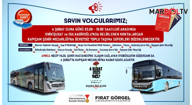 Büyükşehir’den 6 Şubat’ta Mezarlık Ziyaretleri İçin Ücretsiz Ulaşım