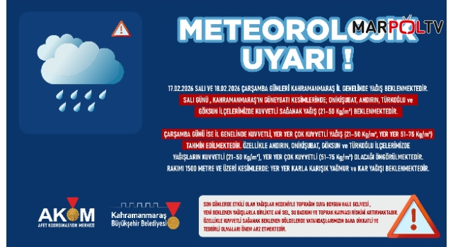 Şehir Genelinde Kuvvetli Yağış Uyarısı